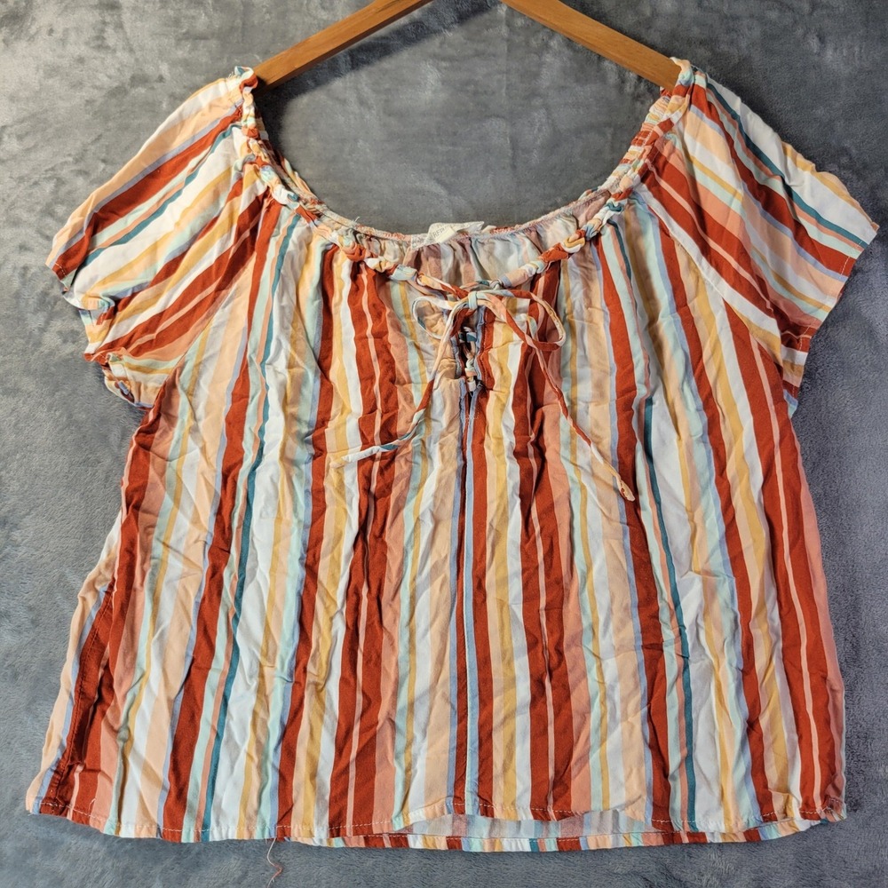 Pink Republic Womens XXL Multicolor Striped Peasant Blouse Boho Casual Top‎